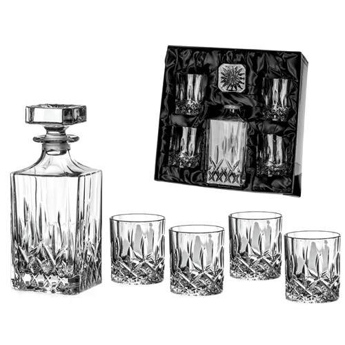 Diamante Dorchester Crystal Whiskey Decanter Set – 5 Pieces